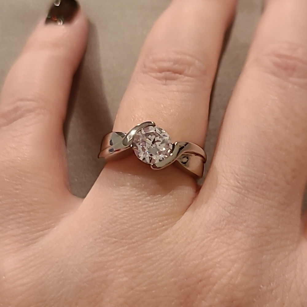 Cubic zirconia stainless steel ring